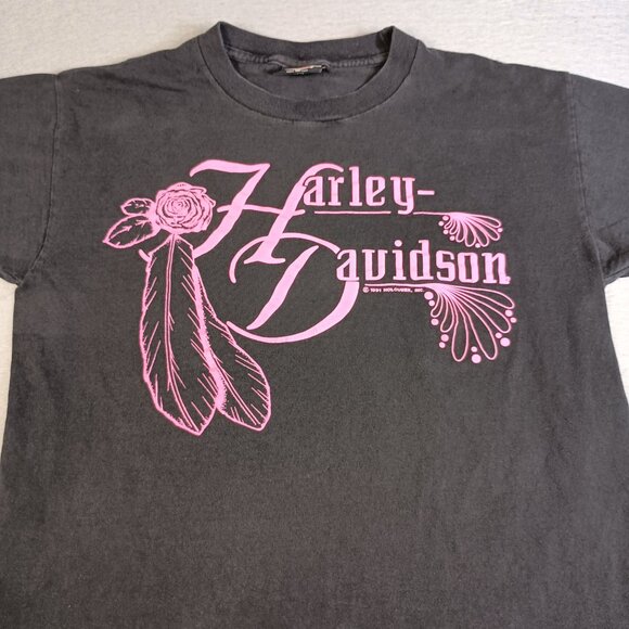 Vintage Harley Davidson Size M Single Stitch Pink Rose Charlotte NC T-Shirt - Picture 4 of 9